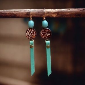 Artisan Boho Earrings Leather Dangle Southwestern